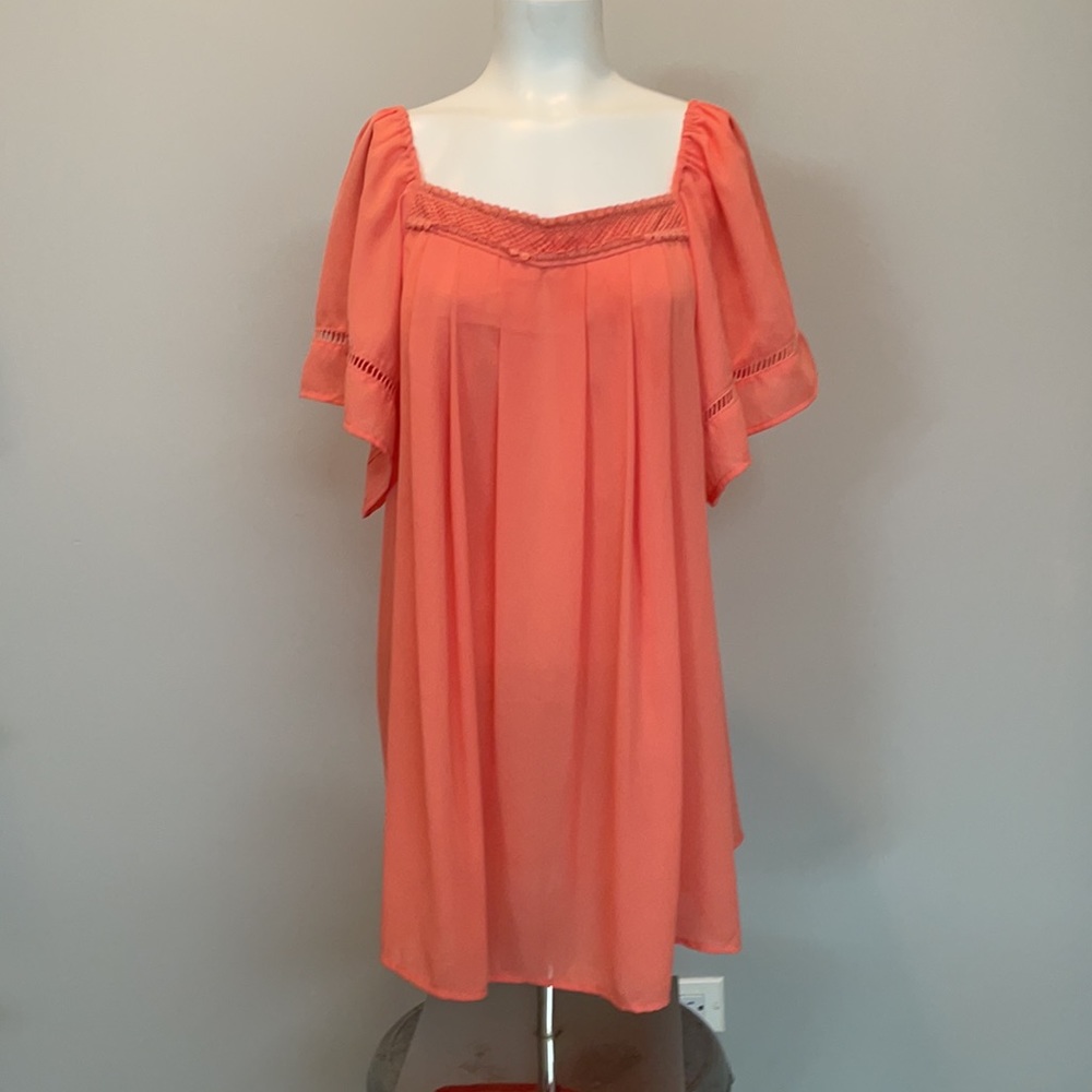 Umgee + USA Orange Boho Short Sleeve Tunic Blouse 1X - Picture 2 of 9